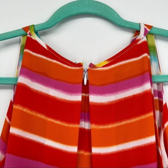 New Directions Striped Colorblock Pink Orange Back Slit Cape Sleeveless Tank Top - Picture 6 of 10